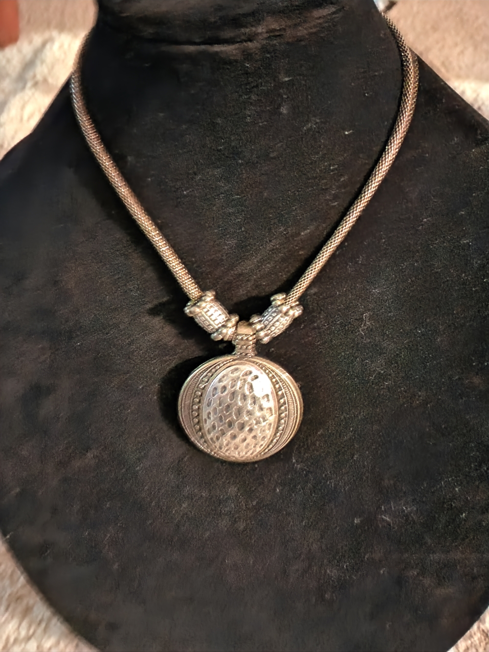 Premier Designs Silver-Tone Textured Round Pendant Necklace
